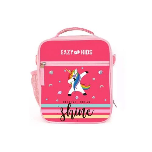 Eazy Kids Bento Lunch Bag - Unicorn Pink with Insulated Thermal Foam & Multiple Pockets