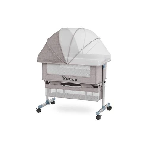 Teknum Bedside Crib -Ivory with Adjustable Height, Anti-Reflux & Mosquito Net