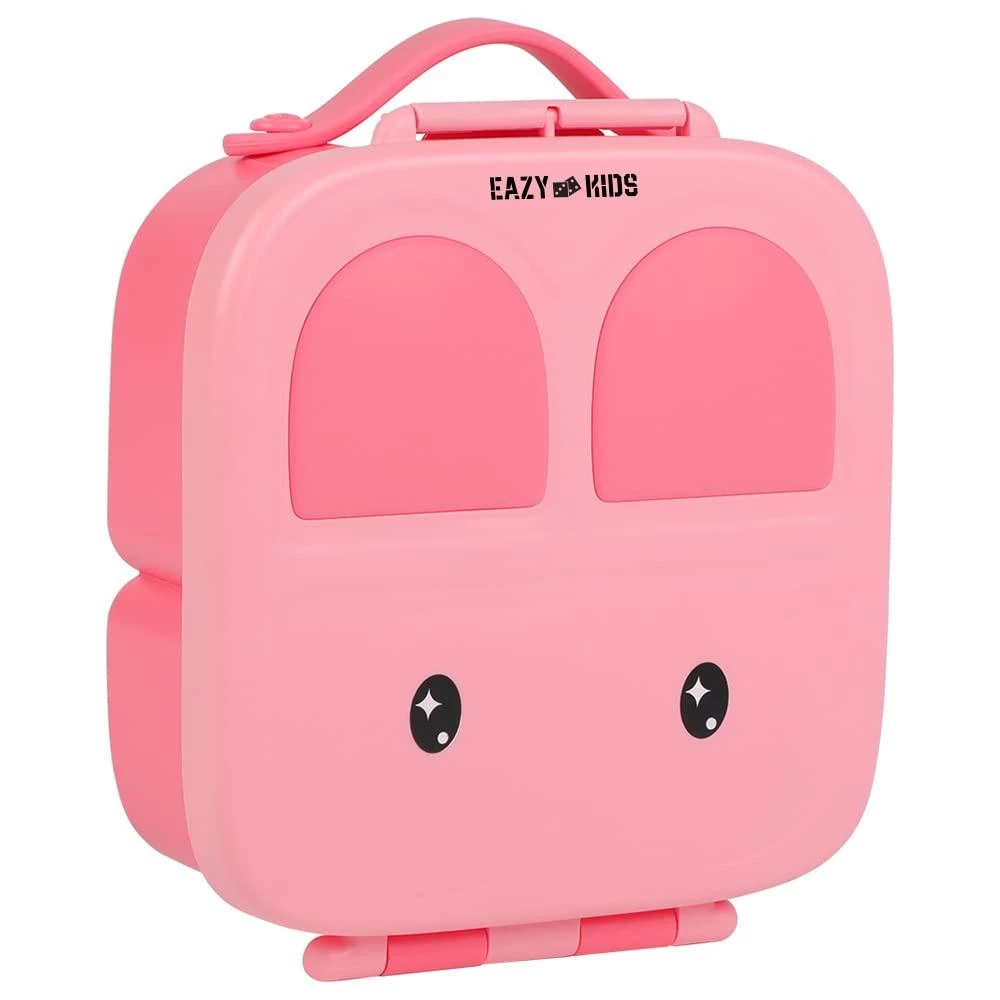 Eazy Kids Bento Lunch Box with Handle - Pink | BPA Free, 4 Compartments, Adjustable Portion Control