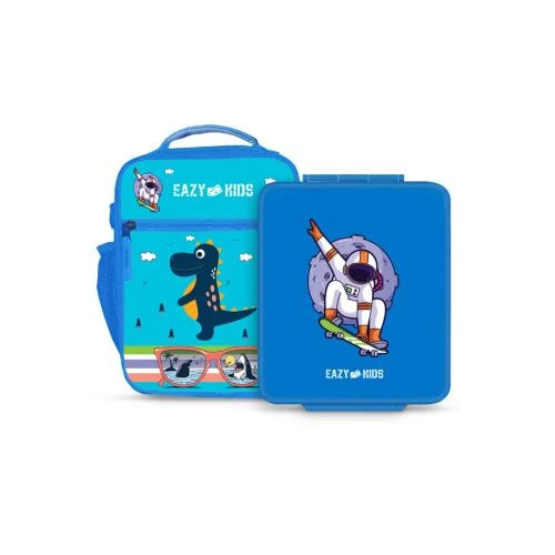 Eazy Kids Bento Lunch Box with Insulated Lunch Bag Combo -Baby Astronaut Blue