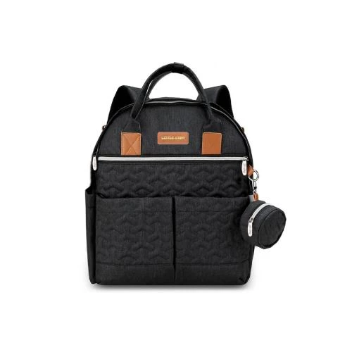 Little Story Quilted Diaper Backpack with Pacifier Bag & Stroller Hooks -Black