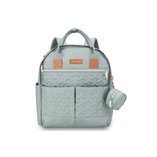 Little Story Quilted Diaper Backpack with Pacifier Bag & Stroller Hooks -Wedgewood Green