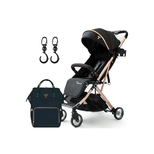 Teknum Explorer Travel Stroller Combo -Black | Includes Sunveno Diaper Bag & Stroller Hooks by SAMBOX