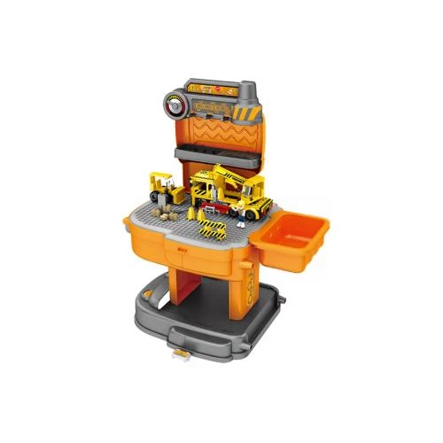Little Story 2-in-1 Construction Site Role Play Set with JCB Truck & 239 Blocks -Orange School Bag by SAMBOX