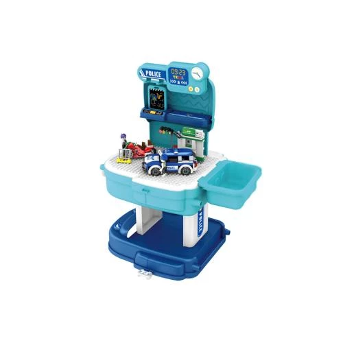 Little Story 2-in-1 Police Station Role Play Set with Police Car & 219 Blocks -Blue School Bag by SAMBOX