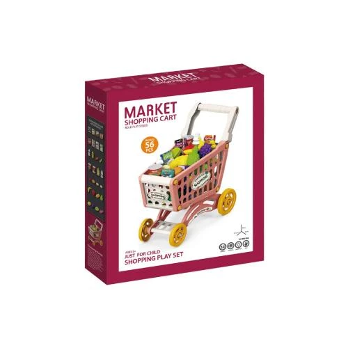 Little Story Role Play Market Shopping Cart Toy Set (56 Pcs) -Pink Supermarket Pretend Play Kit by SAMBOX
