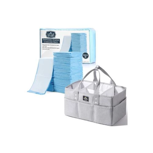 Sunveno Diaper Caddy Organizer with 50 Disposable Changing Mats -Blue
