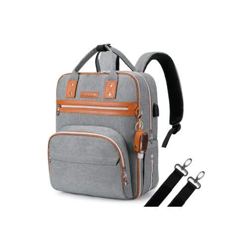 Little Story 2-in-1 Diaper Backpack with 18 Pockets, Sanitizer Bottle Keychain & Stroller Hooks -Grey