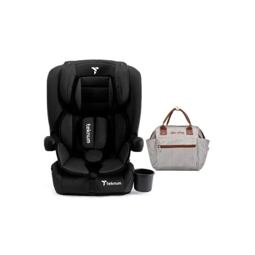 Teknum Pack and Go Foldable Car Seat with Ace Ivory Diaper Bag -Black, Portable & Cabin Friendly