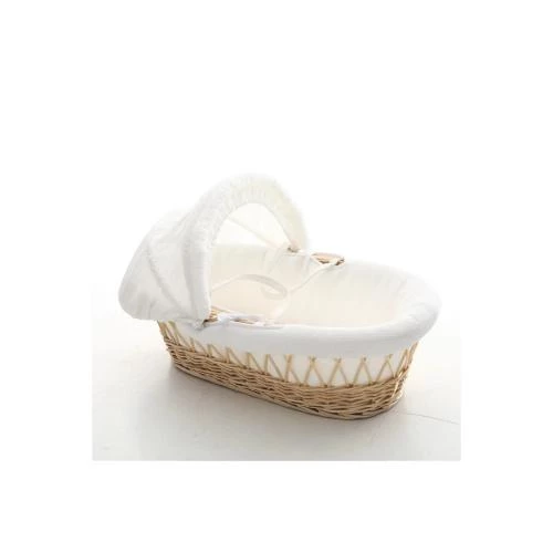 Teknum Infant Wicker Moses Basket with White Waffle Beddings -Wooden Brown Newborn Sleeping Cot by SAMBOX