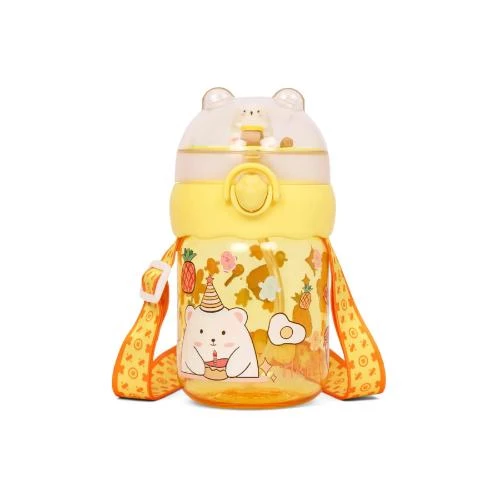 Eazy Kids Water Bottle 580ml with Straw -Yellow One-Touch Leakproof Bottle with Adjustable Strap by SAMBOX