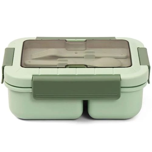 Eazy Kids Lunch Box -Green 3-Compartment Leakproof Bento Box with Spoon & Fork by SAMBOX