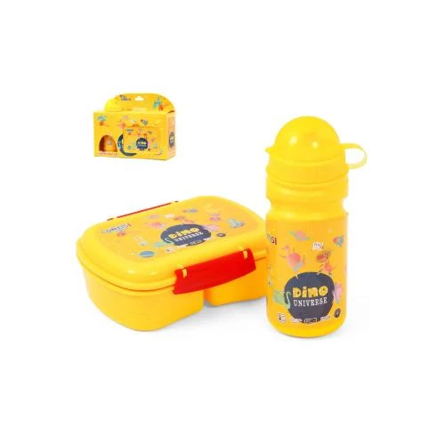 Eazy Kids Lunch Box with Water Bottle -Yellow 550ml Leakproof Bento Box with Spoon & Fork by SAMBOX