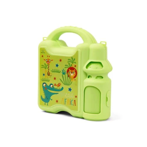Eazy Kids Lunch Box with Water Bottle -Green 450ml Leakproof Bento Box with Spoon & Fork by SAMBOX