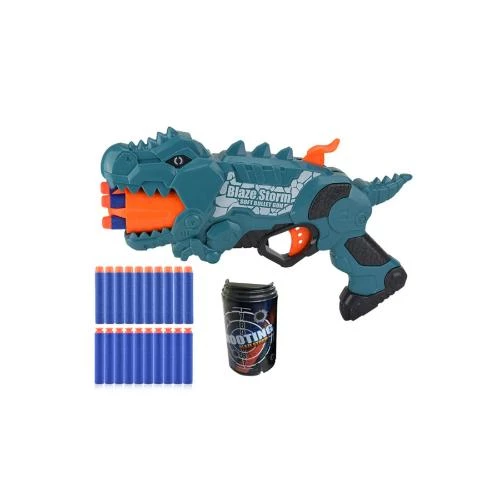 Little Story Kids Manual Dinosaur Bullet Gun with 20 Soft Foam Bullets -Green