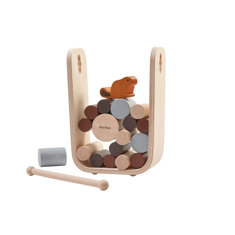 PlanToys Wooden Timber Tumble - Montessori Balance & Strategy Game

