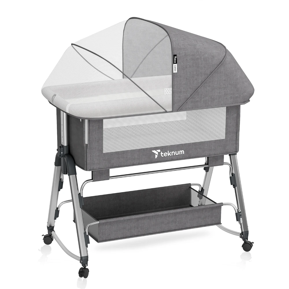 Teknum SLEEPZEN 1 Bedside Crib & Rocker with Mosquito Net and Storage - Grey