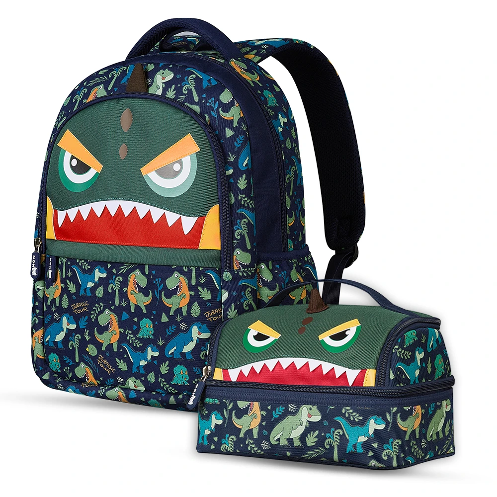 Nohoo Kids 16-Inch School Bag with Lunch Bag Combo - Dino, Green
