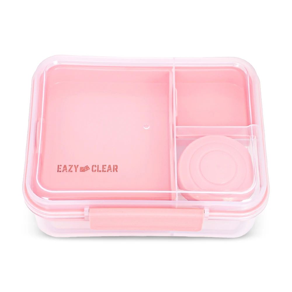 Eazy Kids Convertible 1650ml Bento Lunch Box with 3/4/5 Compartments & 150ml Gravy Bowl - Pink