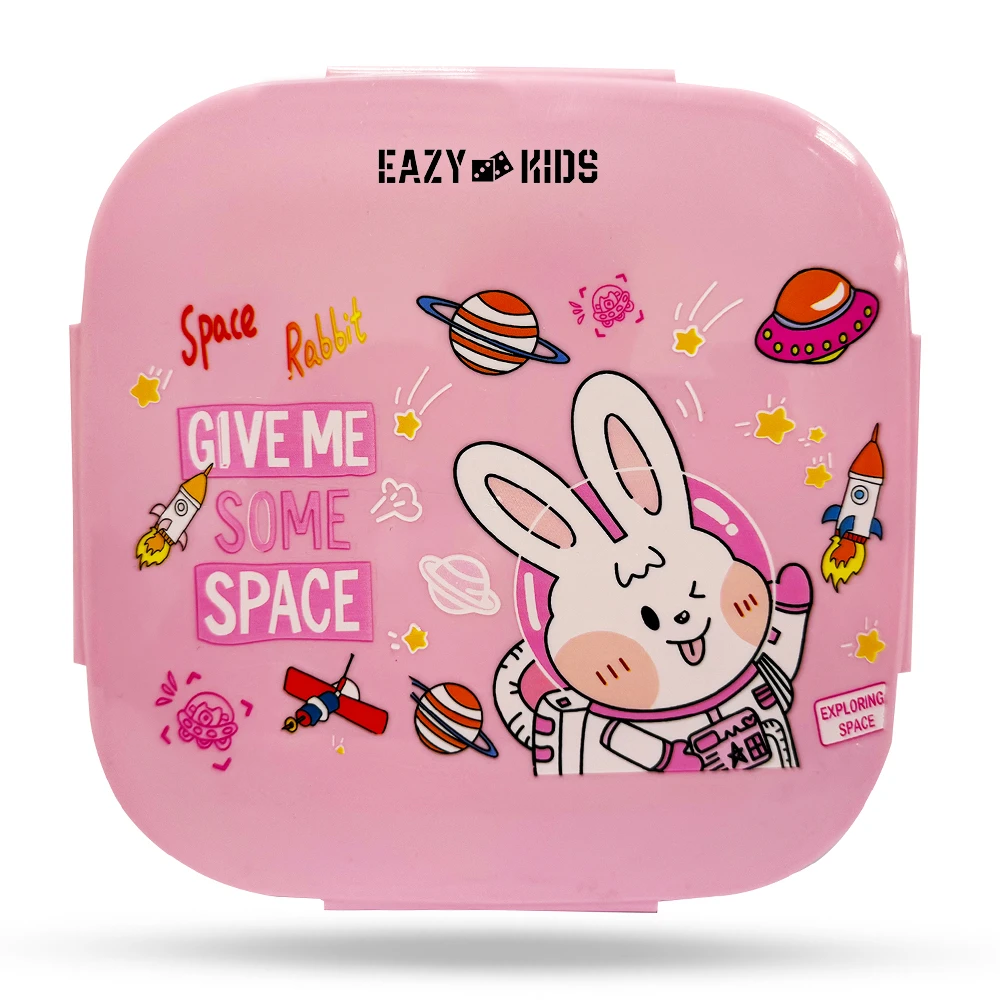 Eazy Kids Square 1000ml Bento Lunch Box - Rabbit, Pink
