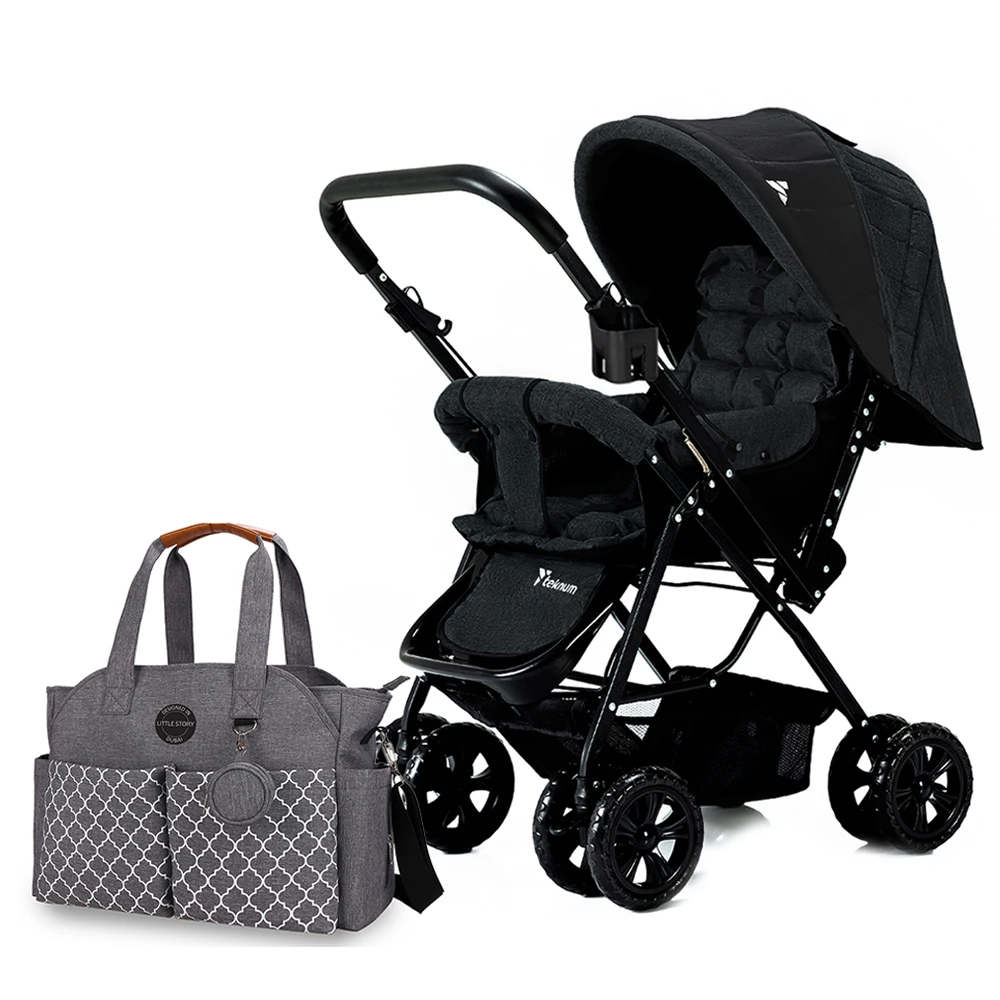 Teknum Reversible Look at Me Stroller with Diaper Bag - Black