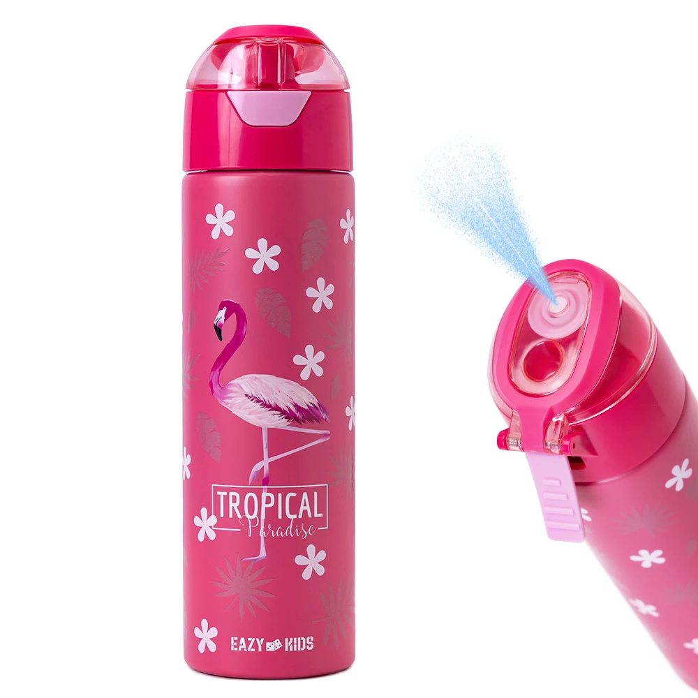 Eazy Kids Insulated Stainless Steel Water Bottle with Spray - Tropical, 640ml