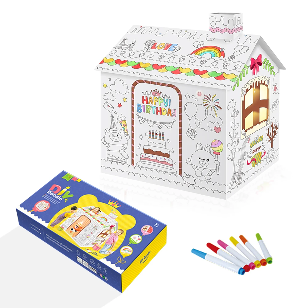 Eazy Kids DIY Doodle Coloring Kit with Set of 6 Sketch Pens - Happy Birthday House