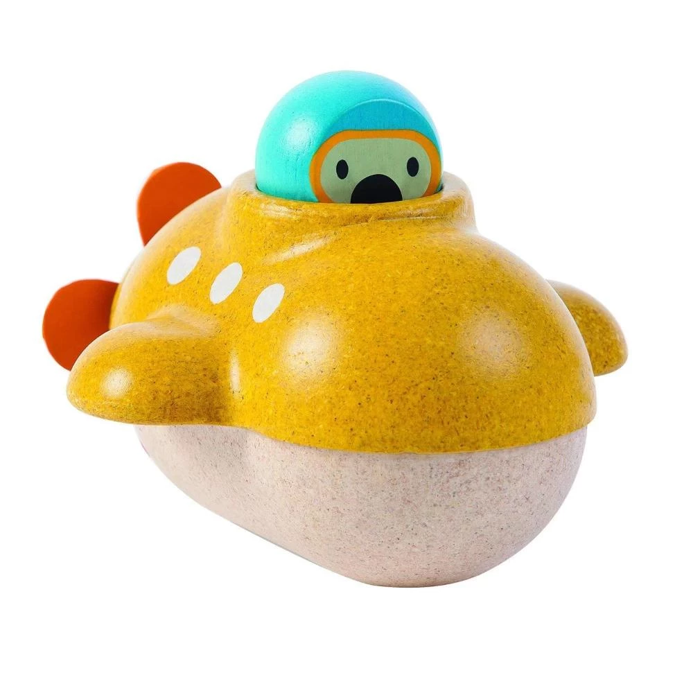 PlanToys Wooden Submarine - Eco-Friendly Bath Toy for Kids - Develop Imagination & Fine Motor Skills
