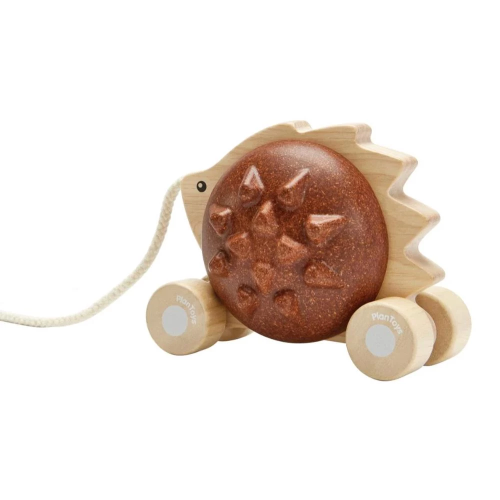 PlanToys Pull-Along Hedgehog - Brown Wooden Walking Toy