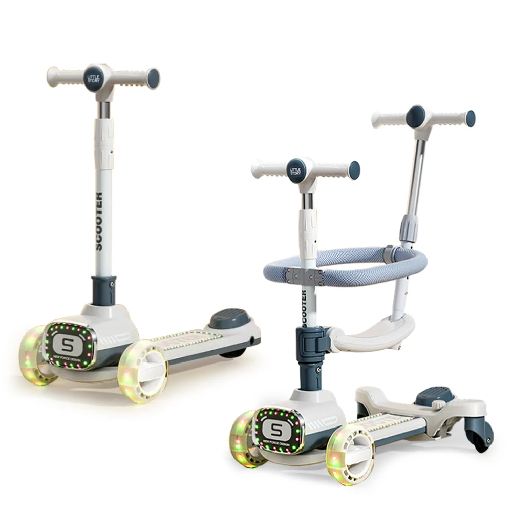 Little Story 3-in-1 Kids Scooter with Ride On & Push Handle - Grey