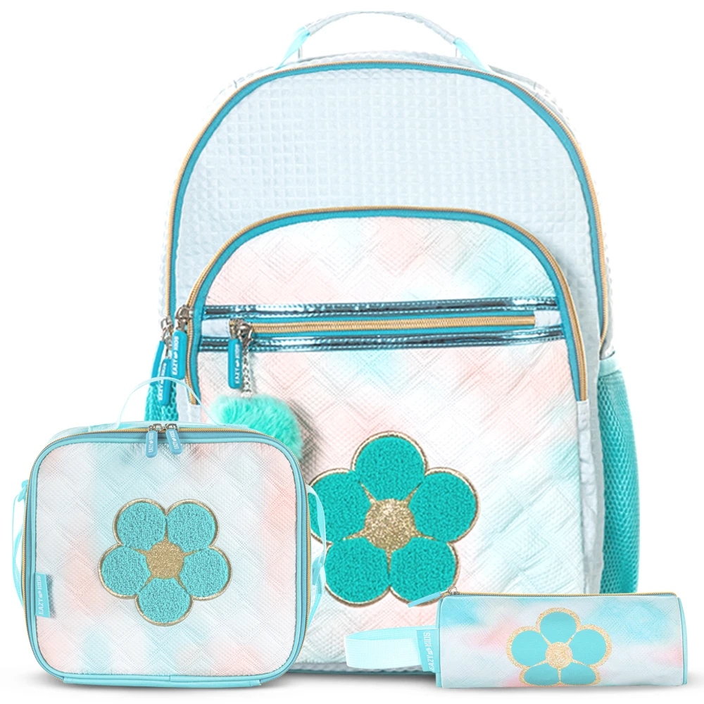 Eazy Kids 18" Large Backpack Set of 3 with Lunch Bag & Pencil Case - Flora Green