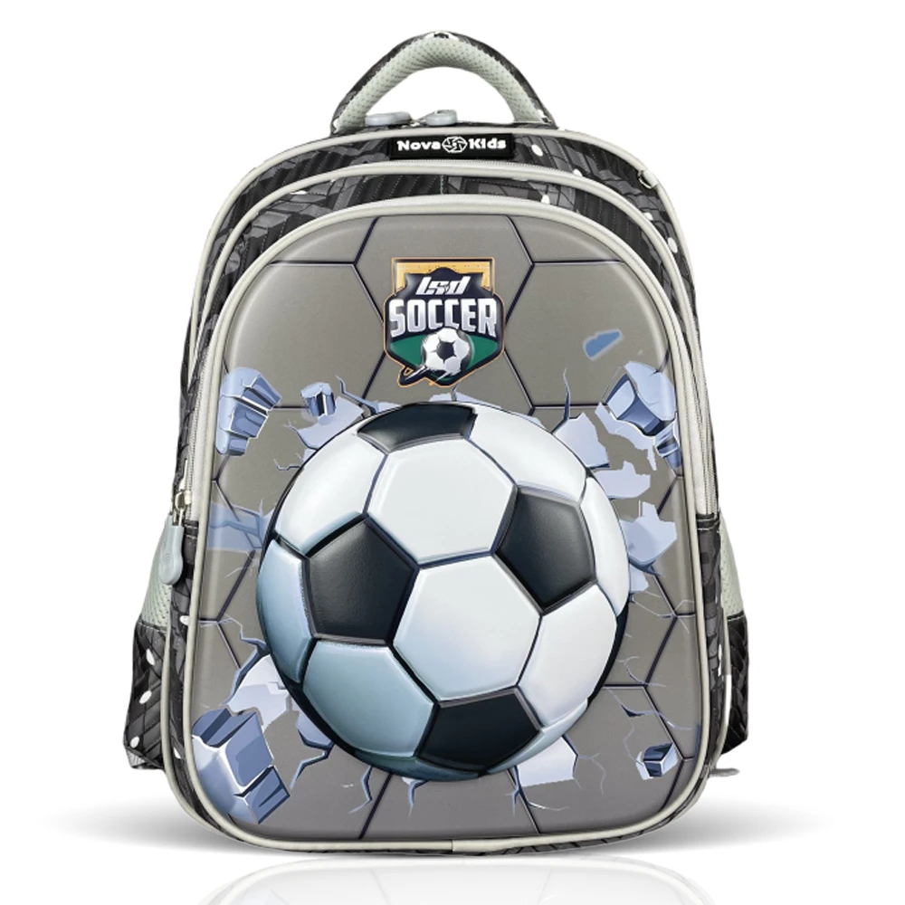 Nova Kids 3D School Backpack - Soccer Grey 16.5"