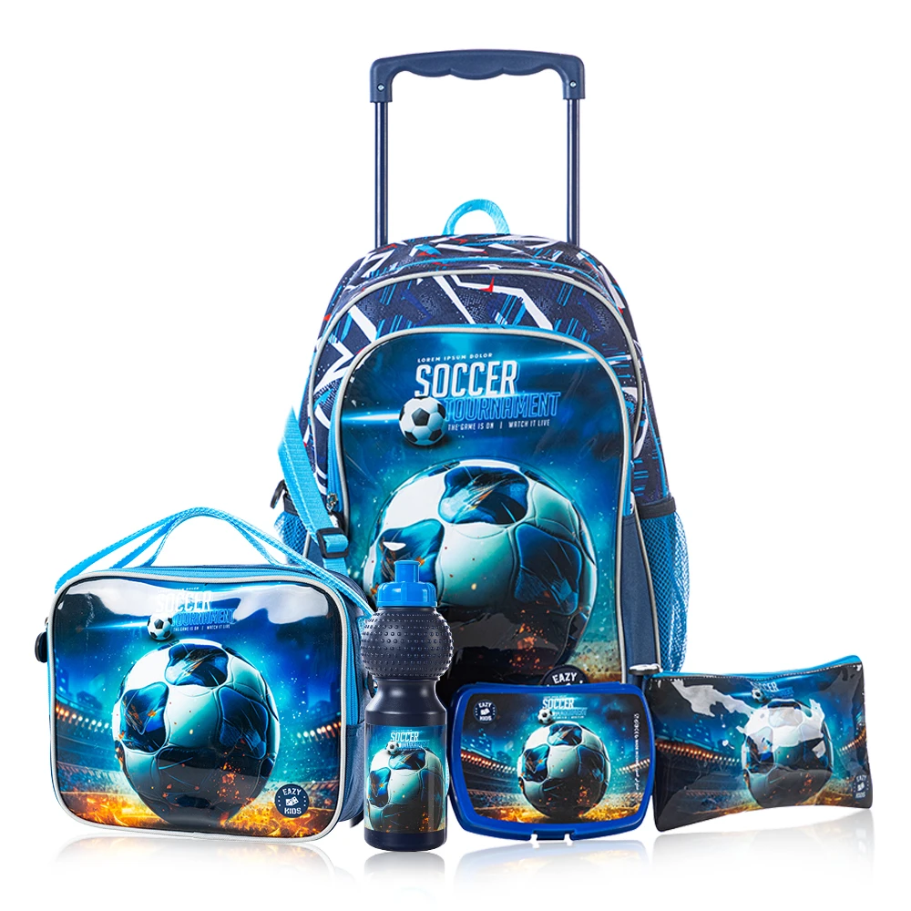 Eazy Kids 16" 5-Piece Trolley School Bag Combo - Football Theme