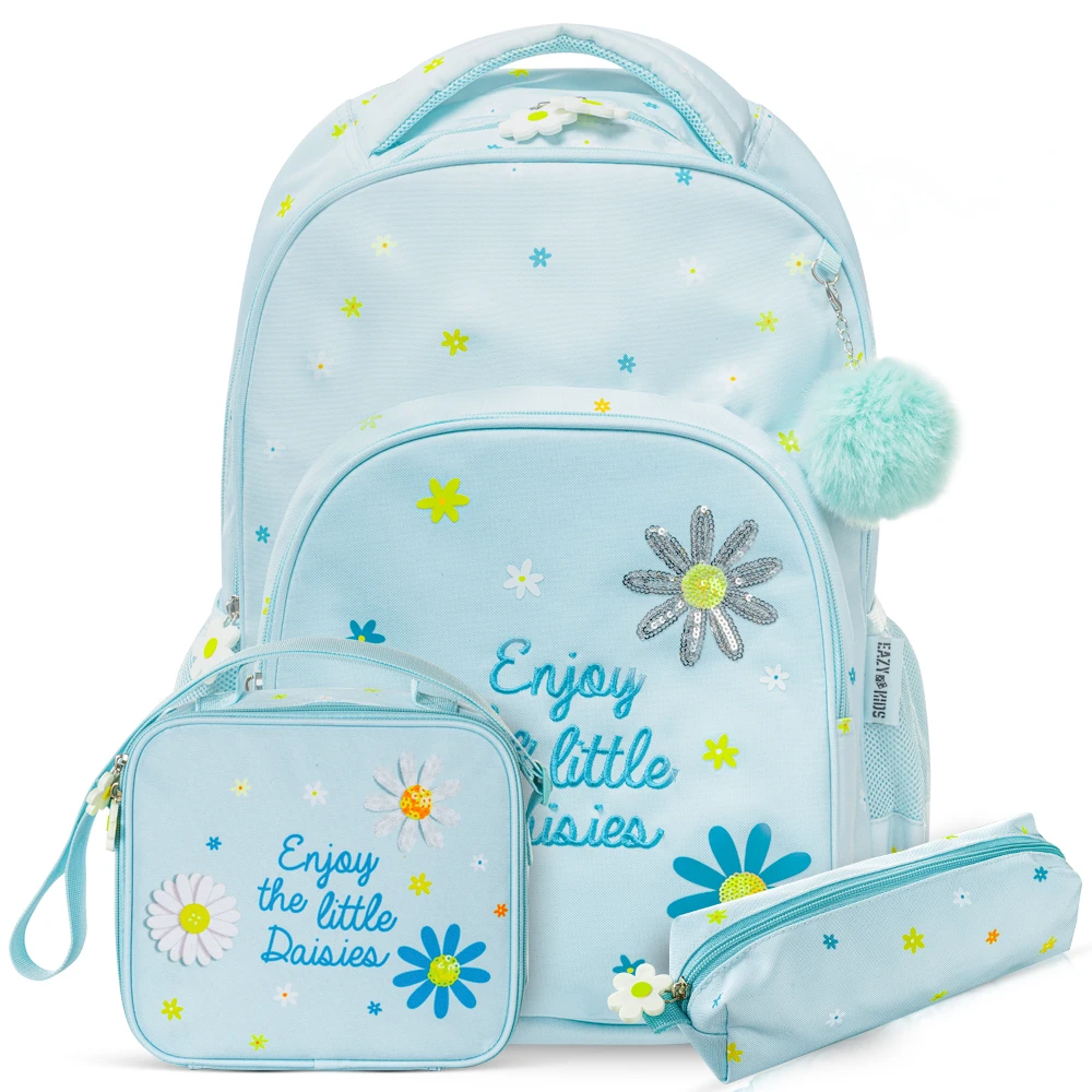 Eazy Kids 17" 3-Piece School Bag Set with Lunch Bag & Pencil Pouch - Little Daisy Green