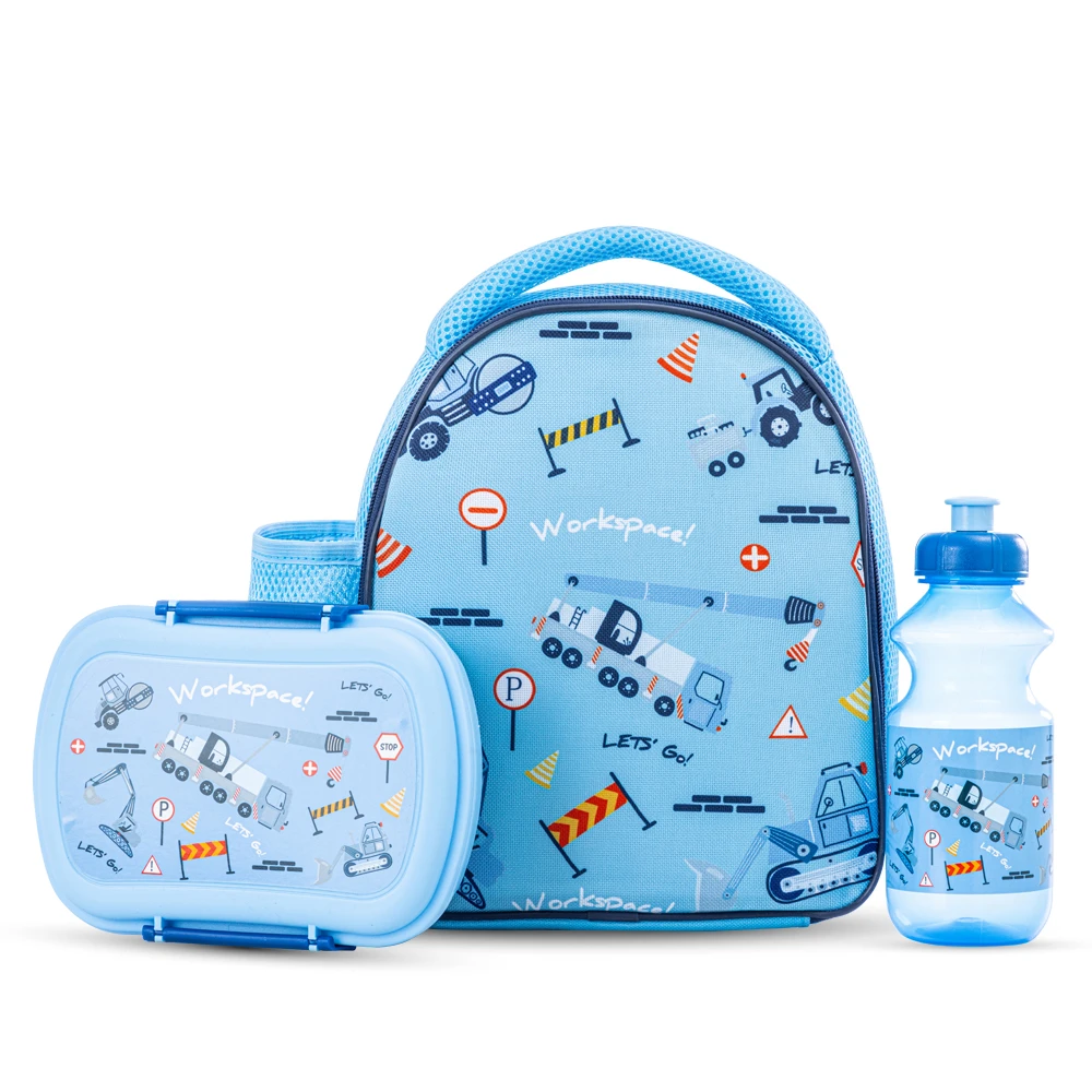 Nova Kids Lunch Bag Combo with Lunch Box & Water Bottle - Workspace Blue