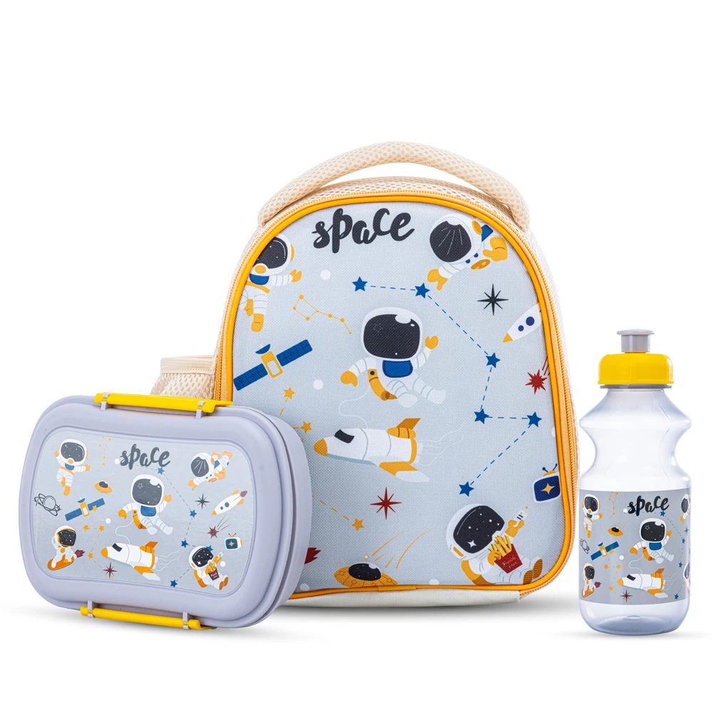 Nova Kids Lunch Bag Combo with Lunch Box & Water Bottle - Astronauts Yellow