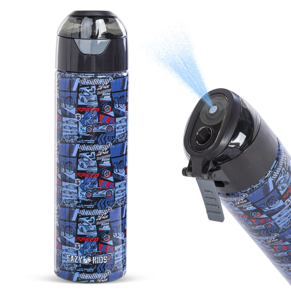 Eazy Kids Insulated Stainless Steel Water Bottle with Spray 640ml - Car Racing Blue
