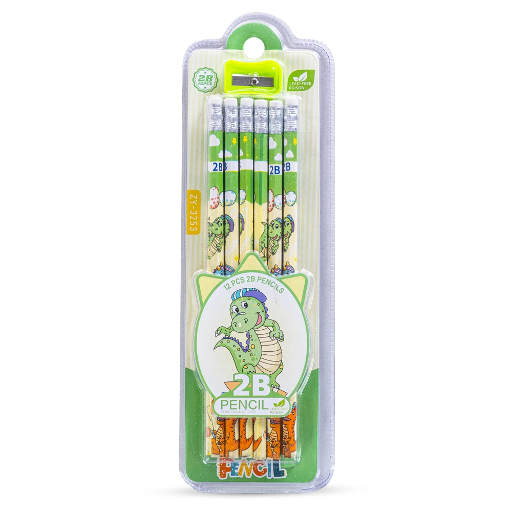 Eazy Kids 12-Pack 2B Pencils with Eraser & Sharpener - Light Green