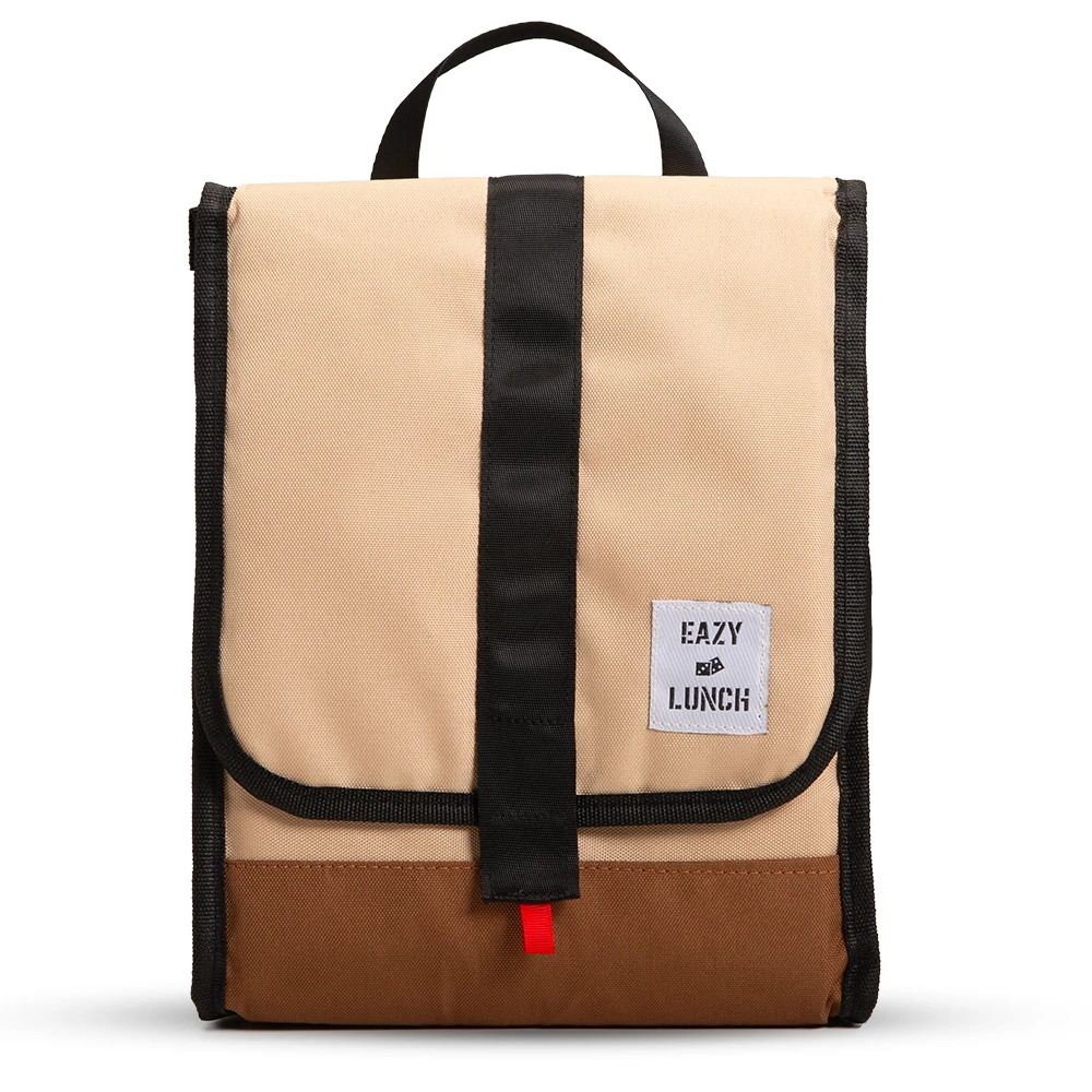 Eazy Kids Lunch Bag - Insulated, Foldable & Stylish - Beige & Brown