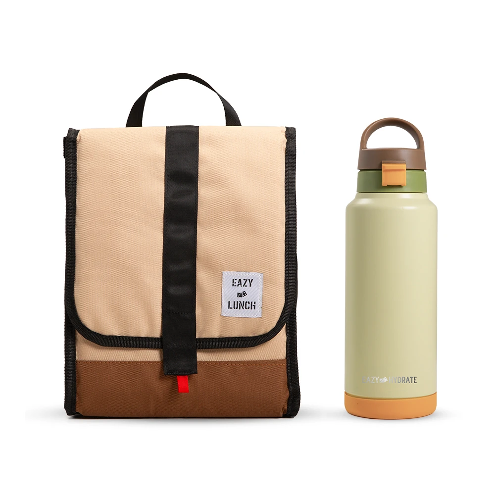 Eazy Kids Vacuum Insulated Water Bottle with Lunch Bag - Refresh 950ml Green