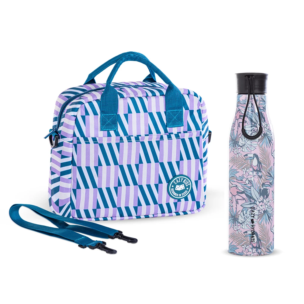 Eazy Kids Steel Water Bottle with Lunch Bag, 760ml - Floral Design