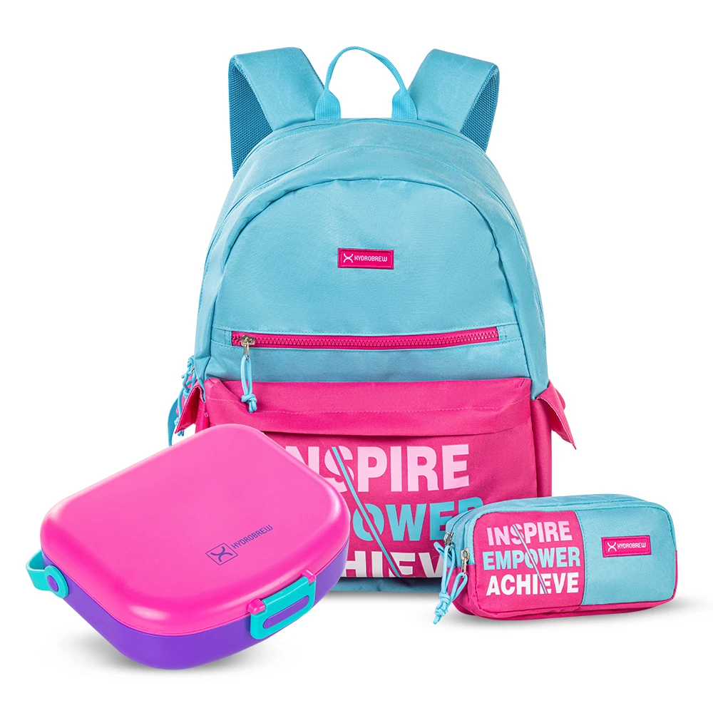 Hydrobrew 18" Backpack with Bento Lunch Box – Pink