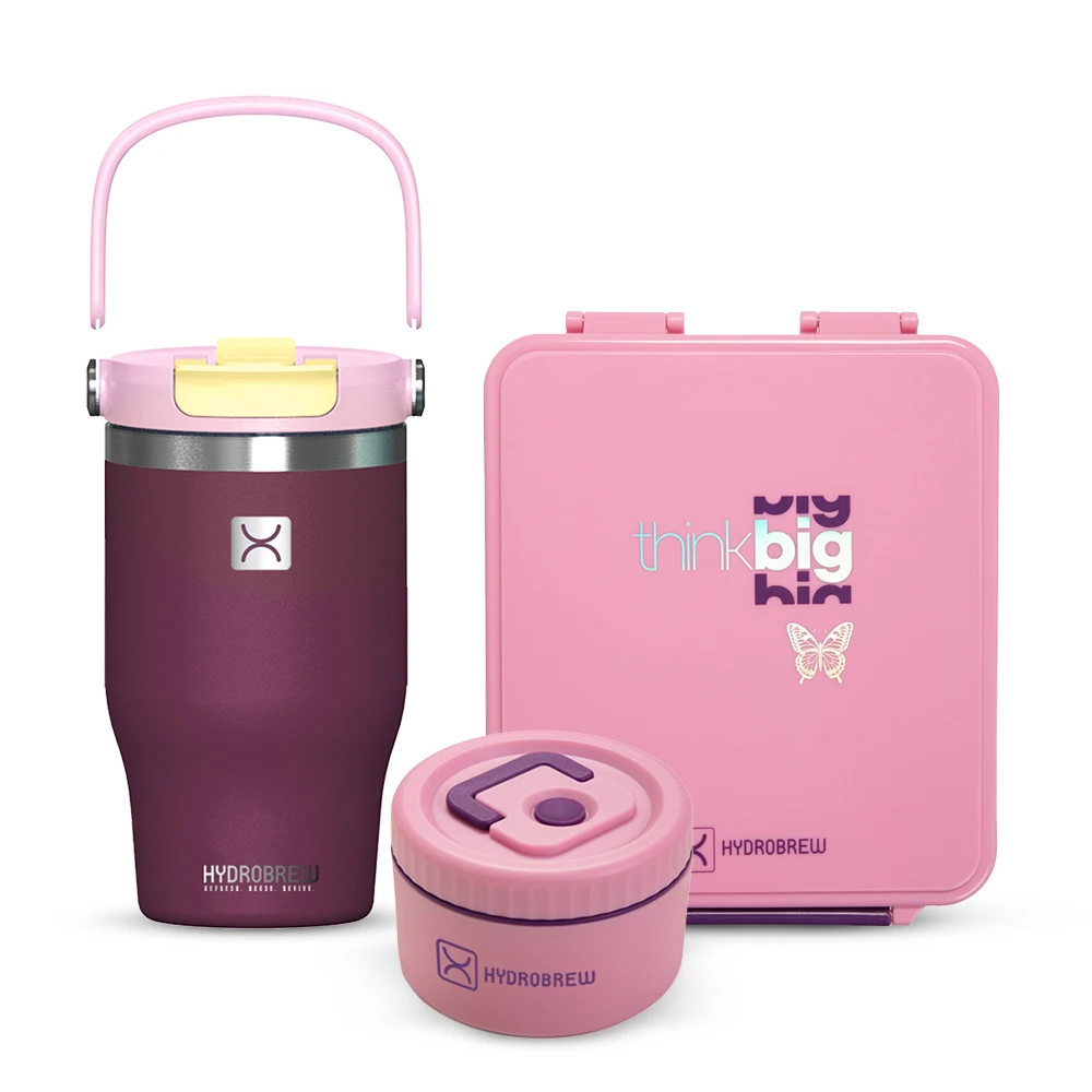Hydrobrew Bento Lunch Box with Steel Water Bottle & Food Jar – Think Big Blush