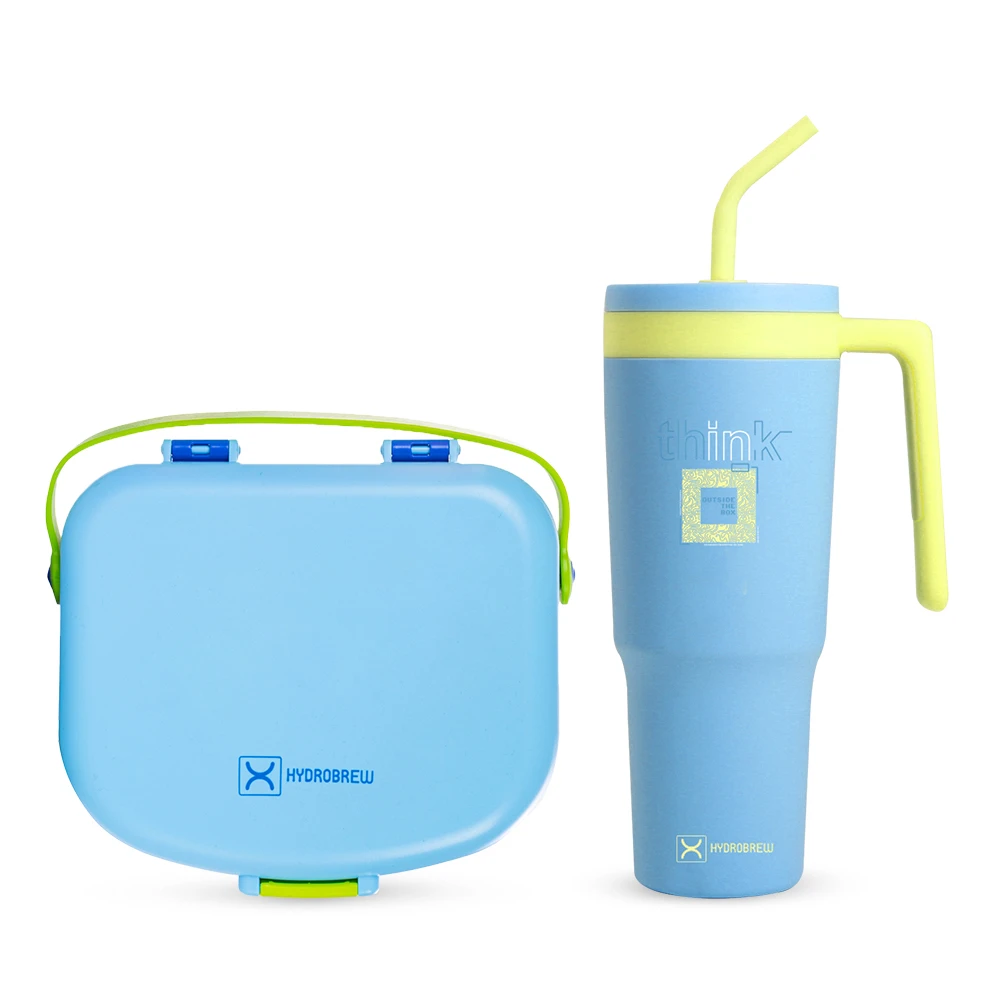 Hydrobrew 4-Compartment Bento Lunch Box with Steel Water Tumbler Bottle & Spoon & Fork Set – Cobalt