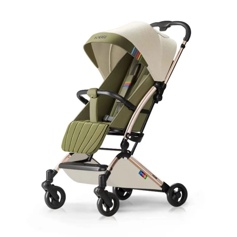 Youbi Toddler German Travel Light Stroller with New Born Attachment - Olive Green
