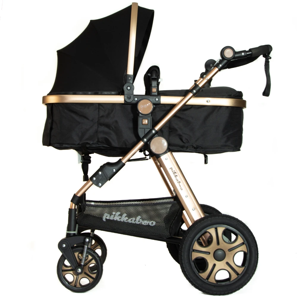 Pikkabo-3in1 Luxury Pram Stroller-Black - Black