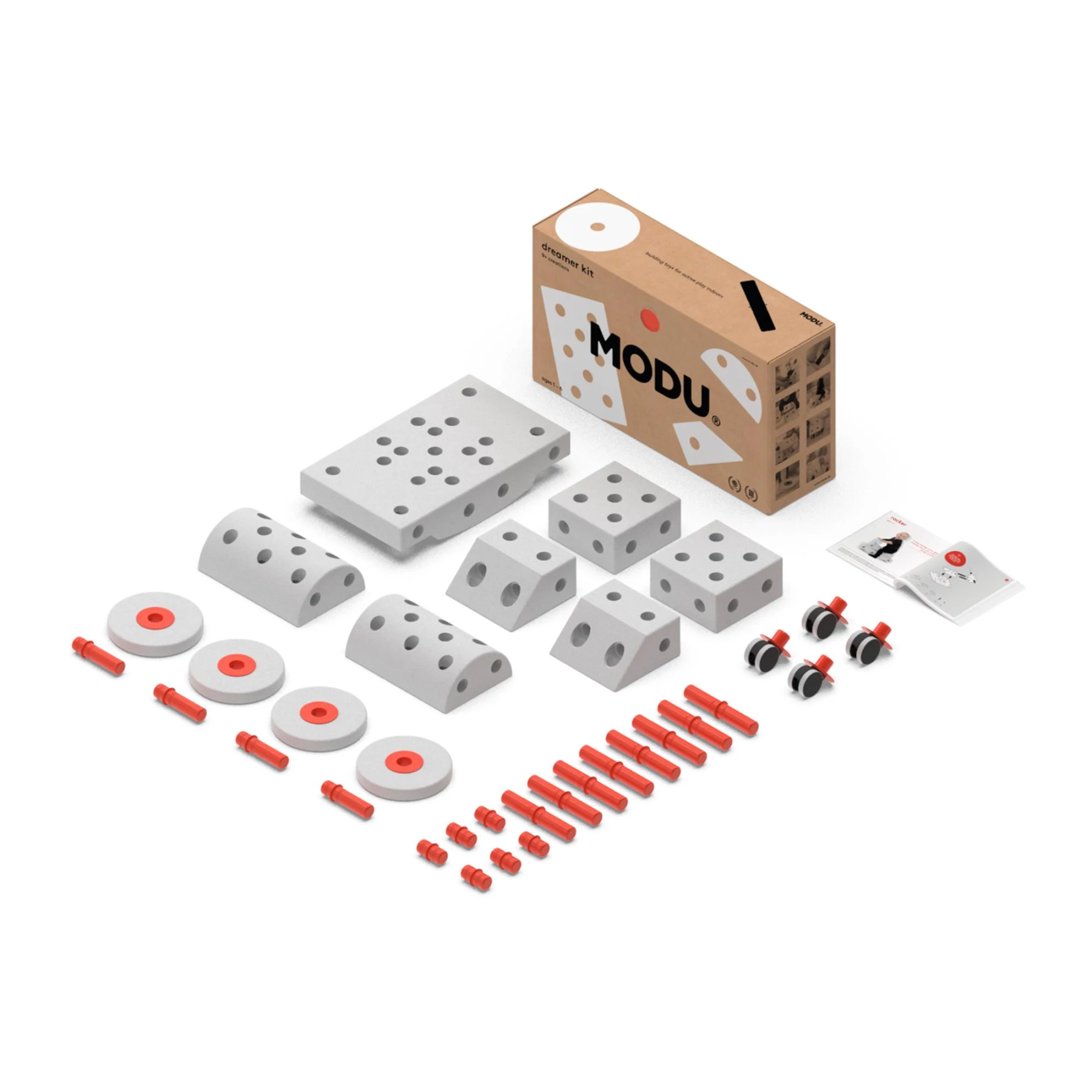 MODU Dreamer Kit  Red Pegs & Grey Blocks (12+ Life-Size Creations)