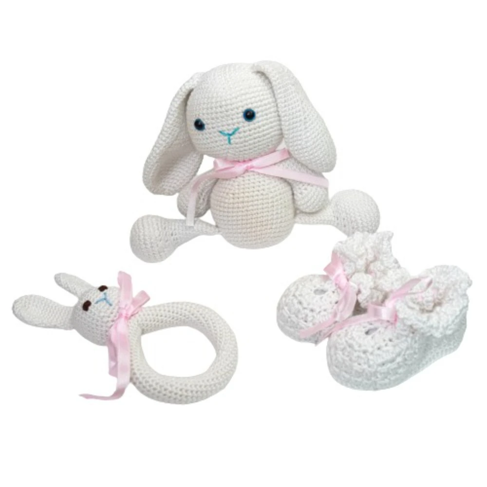 Pikkaboo - SnuggleandPlay Soft Crocheted Bunny set - white