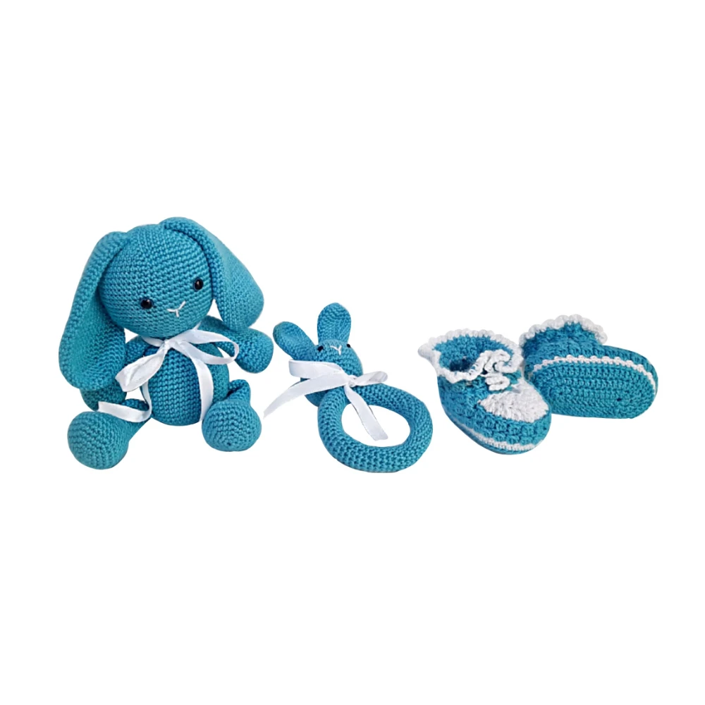 Pikkaboo - SnuggleandPlay Soft Crocheted Bunny set - Blue