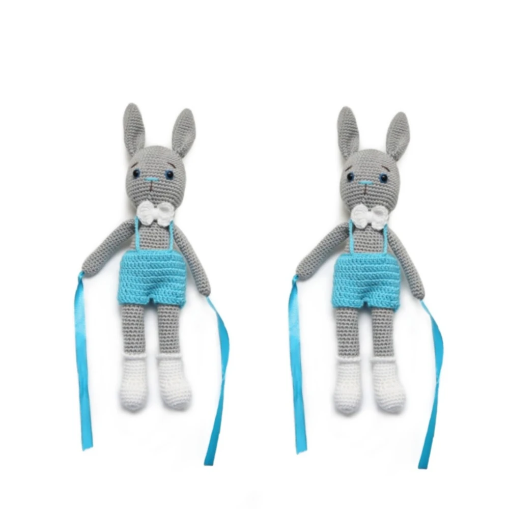 Pikkaboo-Crochet Bunny Tieback Clips Pair - Blue & Grey